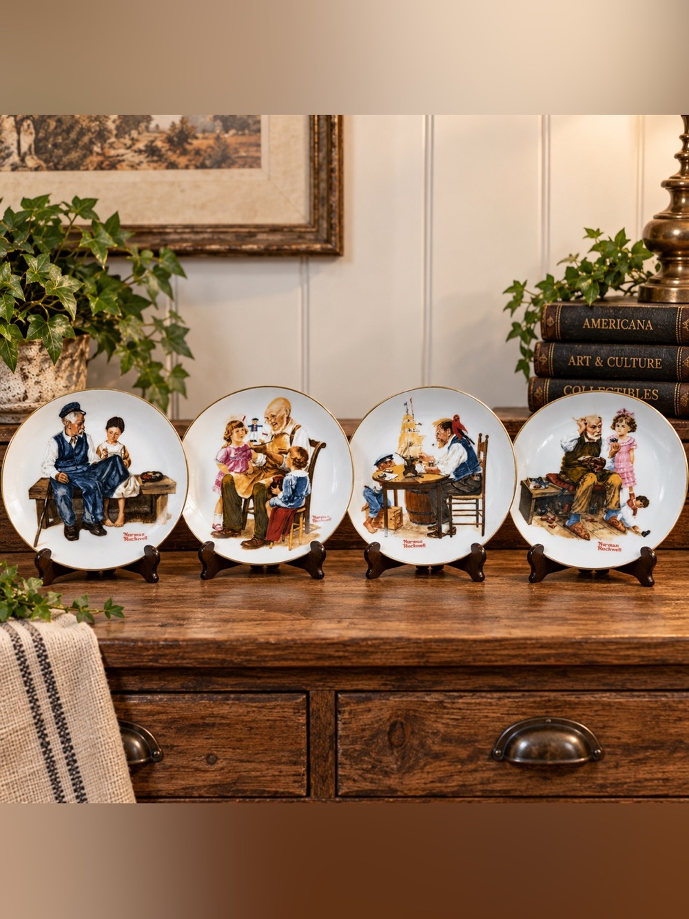 1982 Norman Rockwell Four Beloved Classics Limited Edition Plates Set of 4